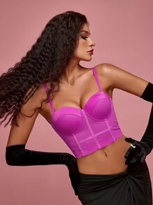 Sheer Mesh Bustier Crop Corset Cami Top - Purple - View 5