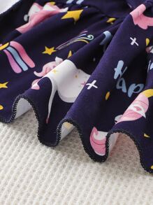 Toddler Girls Unicorn & Letter Graphic Ruffle Hem Smock Dress - Navy Blue - View 5