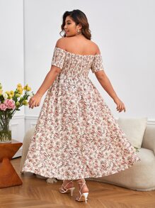SHEIN VCAY Plus Ditsy Floral Print Off Shoulder Split Thigh Dress - Multicolor - View 2