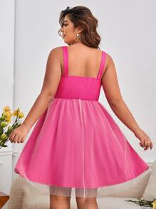 SHEIN VCAY Plus Solid Mesh Overlay Cami Dress - Pink - View 2