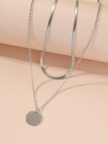 2pcs Round Charm Necklace - Silver - View 2