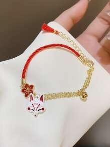 Flower & Fox Head Decor Bracelet Valentines - Multicolor - View 2