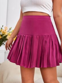 SHEIN Privé Plus High Waist Pleated Hem Skirt - Red Violet - View 3