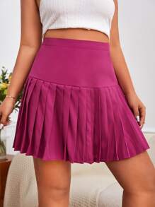 SHEIN Privé Plus High Waist Pleated Hem Skirt - Red Violet - View 5