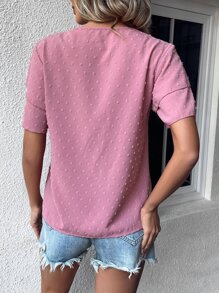 SHEIN LUNE Swiss Dot Frill Trim Blouse - Pink - View 2