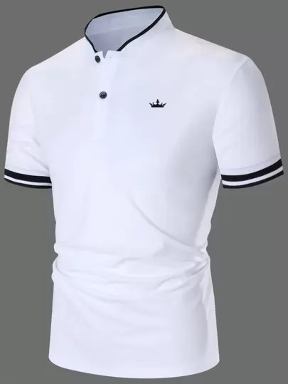 Manfinity Mode Herr Krontryck Kontrastkant Halvknappskrage Färgblock Vit Business Casual pikétröja, pappa & pojkvän present, för golf