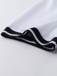 Manfinity Mode Men Crown Print Contrast Trim Half Button Collar Color Block White Business Casual Polo Shirt, Daddy & Boyfriend Gift, For Golf - White - View 3