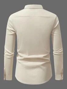 Manfinity Homme 男士燈芯絨翻蓋口袋前排扣襯衫 - 卡其色 - 查看 2