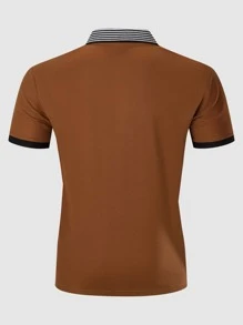 Manfinity Men Contrast Collar Striped Trim Polo Shirt - Brown - View 2