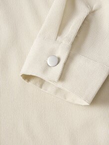 Manfinity Homme 男士燈芯絨翻蓋口袋前排扣襯衫 - 卡其色 - 查看 6