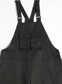 Manfinity Homme Pantalones Cortos De Buzo Para Hombre De Ajuste Flojo Y Color Liso Con Bolsillos De Solapa (camiseta No Incluida) - Negro - Ver 4