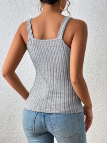 Chiquease O形環細節條紋針織背心上衣 - 灰色 - 查看 2