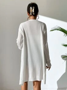 Chiquease Hollow Out Drop Shoulder Openwork Knit Duster Cardigan - White - View 2