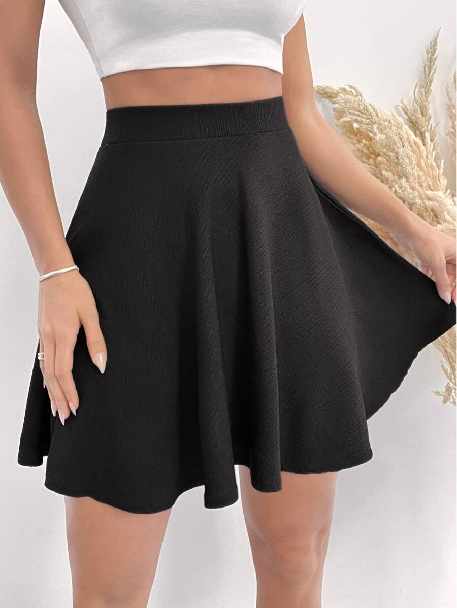 EURMUSE High Waist Flare Hem Skirt - Black - View 1