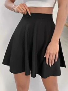 EURMUSE High Waist Flare Hem Skirt - Black - View 5