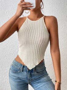 SHEIN Frenchy 素色手帕下擺吊帶上衣 - 白色 - 查看 6