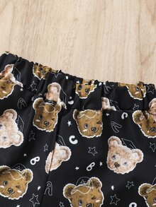 小男童小熊印花襯衫和短褲不帶T恤 - 黑色 - 查看 3