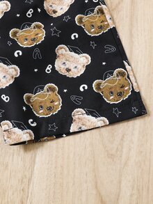小男童小熊印花襯衫和短褲不帶T恤 - 黑色 - 查看 6
