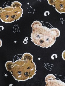 小男童小熊印花襯衫和短褲不帶T恤 - 黑色 - 查看 7