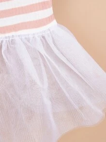 1 pieza Vestido de mascota con patrón de rayas con diseño de malla - Rosa - Ver 5