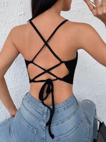EURMUSE Criss Cross Back Cami Top - màu đen - Xem 2