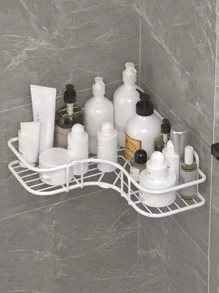 1pc Bathroom Storage Rack, 1pc No-Drill Double Hook, 2pcs No-Drill Double Hooks, For Kitchen, Living Room And Bathroom - White - View 5