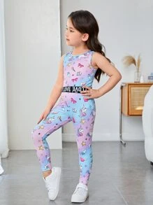 SHEIN Young Girl Letter & Star Print Tank Top & Leggings