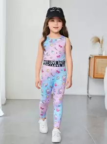 SHEIN Young Girl Letter & Star Print Tank Top & Leggings