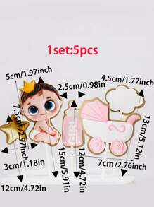 5pcs Feeding Bottle & Figure Design Cake Topper - Pink - View 3