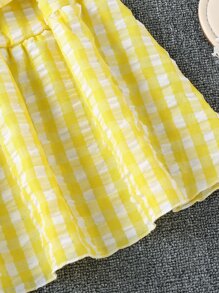 Tween Girl Gingham Ruffle Hem Dress With Bag - Yellow - View 4