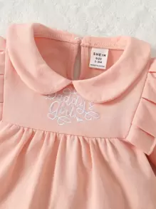 Baby Letter Embroidery Ruffle Trim Baby Sleep Tee & Footed Trousers - Multicolor - View 3