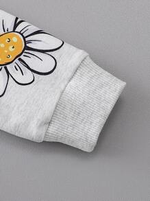 SHEIN Baby Floral Print Sweatshirt & Joggers - Light Grey - View 5