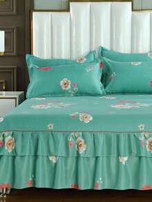 Faldón de cama con patrón floral ribete con fruncido