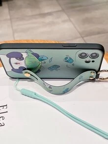 卡通熊貓手機殼帶腕帶支架和手機掛繩 - 綠色 - 查看 4