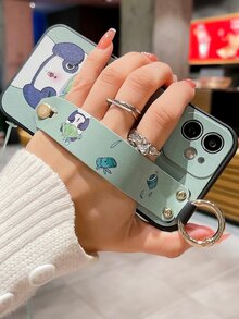 卡通熊貓手機殼帶腕帶支架和手機掛繩 - 綠色 - 查看 5