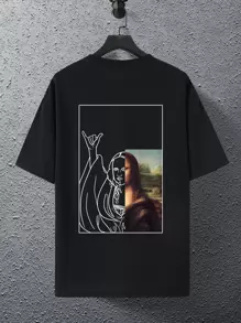 Manfinity Roghcode Men T-Shirts Baggy Crew Neck Short Sleeve Graphic Tee Casual Funny Summer Polyester Meme Print Tee - Black - View 2