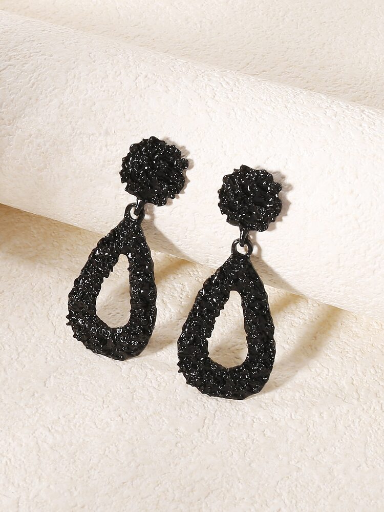 1pair European Style Retro Alloy Texture Tear Drop Dangle Earrings, Geometric Women's Earring For Holiday Gift