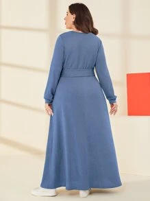 Mulvari Vestido con cinturón unicolor - Neblina azul - Ver 2