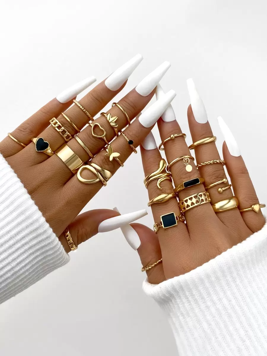 17KM 27 件心形和蝴蝶装饰戒指情人节 - 金黃色 - 查看 1