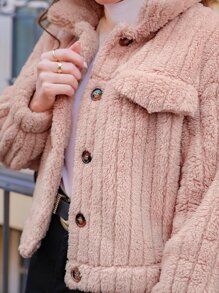 SHEIN Frenchy 秋冬落肩纽扣法兰绒夹克