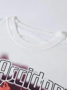 Manfinity Men Letter & Skull Print Drop Shoulder Tee - Black and White - View 4