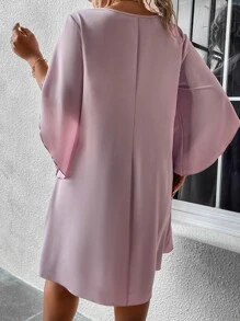 SHEIN Clasi 大碼素色花瓣袖直筒洋裝 - 淺粉色 - 查看 2