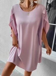 SHEIN Clasi 大碼素色花瓣袖直筒洋裝 - 淺粉色 - 查看 5