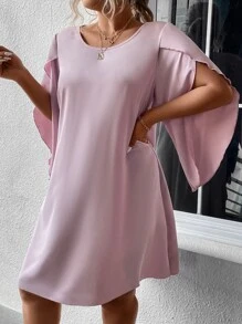 SHEIN Clasi 大碼素色花瓣袖直筒洋裝 - 淺粉色 - 查看 6