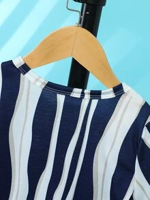 Toddler Boys Striped Print Tee Without Hat - Blue and White - View 3