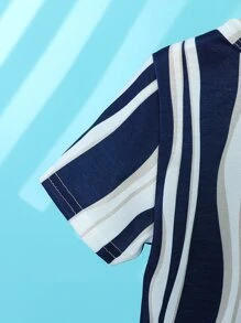 Toddler Boys Striped Print Tee Without Hat - Blue and White - View 6