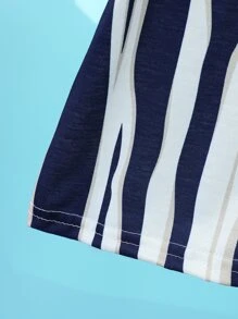 Toddler Boys Striped Print Tee Without Hat - Blue and White - View 7