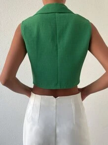 Chiquease Double Breasted Crop Vest Blazer - Green - View 2