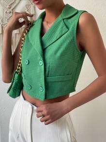Chiquease Double Breasted Crop Vest Blazer - Green - View 4