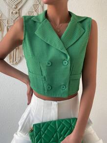 Chiquease Double Breasted Crop Vest Blazer - Green - View 5